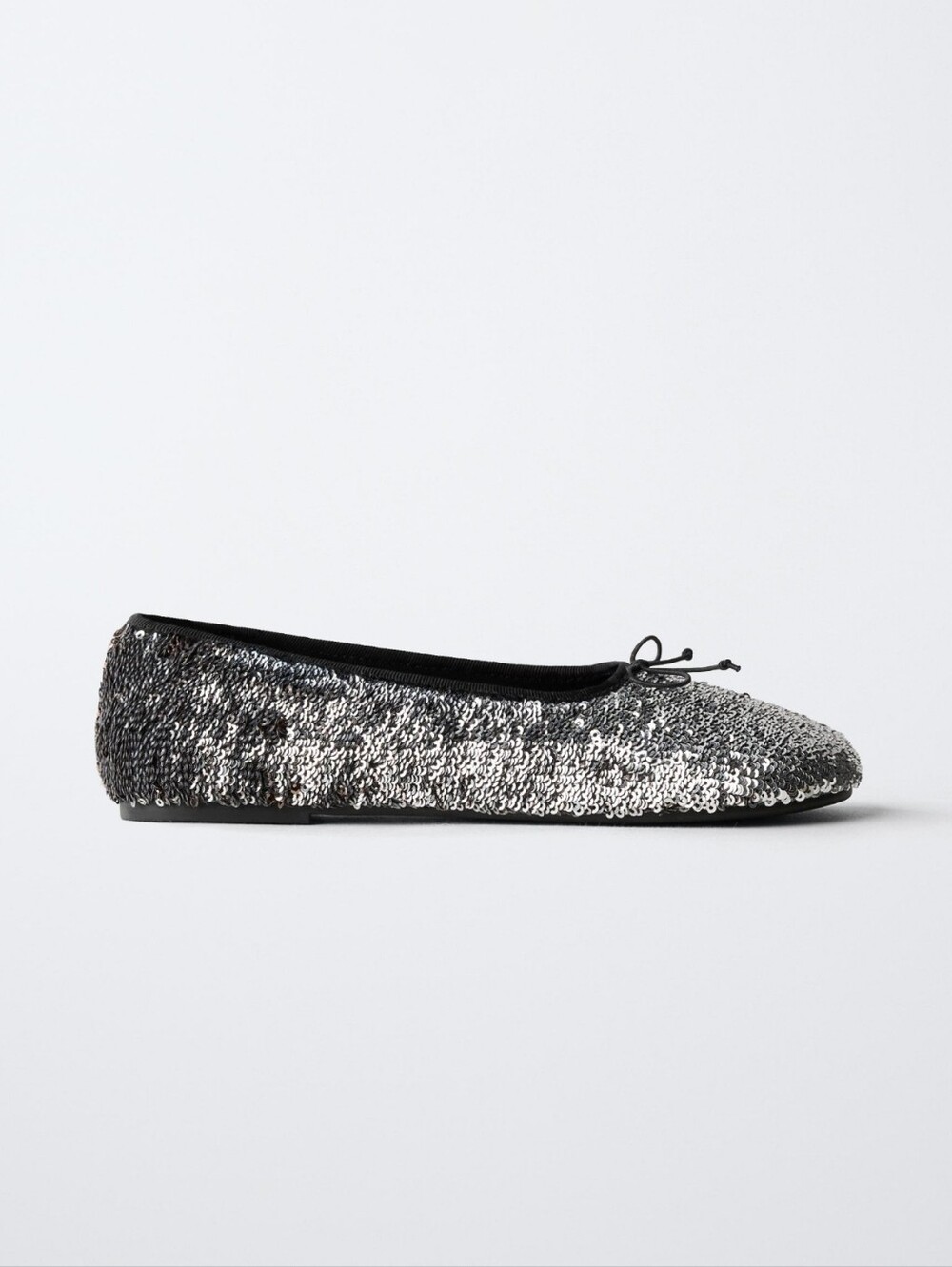 Zara Silver, Black Ballet Flats with Bows Shoes 36 6